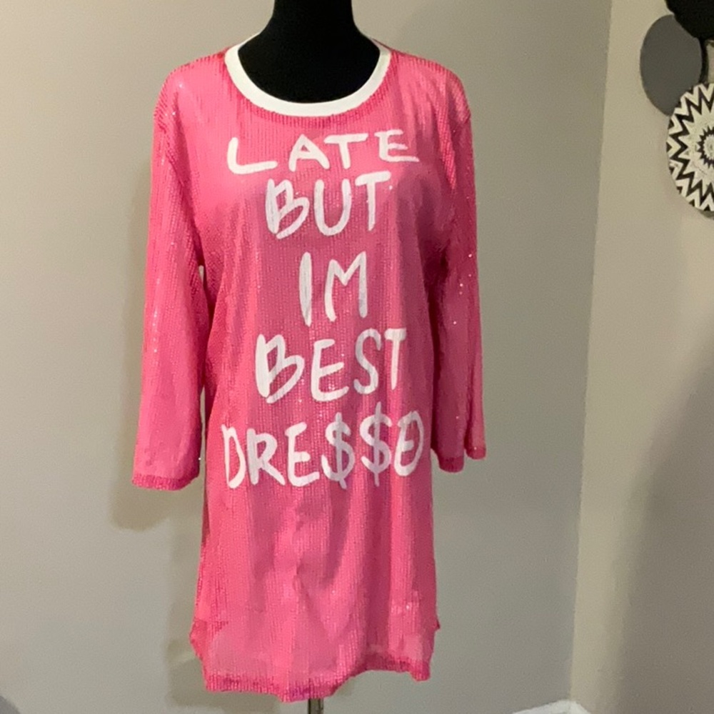 Sequins Pink Crew Neck Shirt Dress NWOT - Size XL